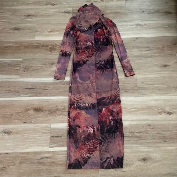 All Saints Tia Colca Mesh Western Horses Canyon Printed Midi Dress 4 - Picture 1 of 11